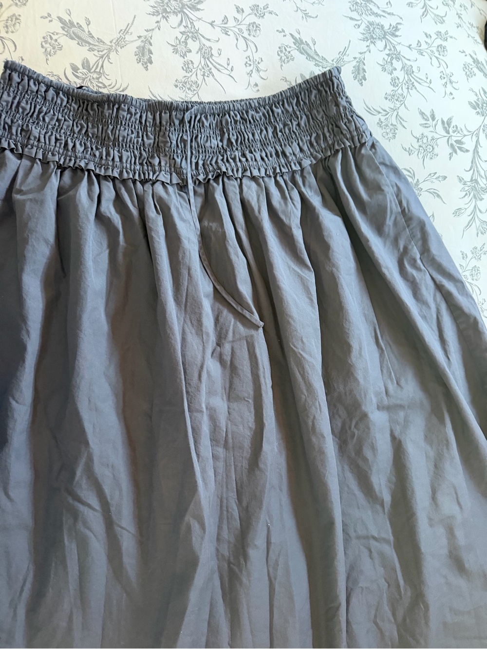 Aritzia Smocked-Waist Midi Skirt in Slate Blue